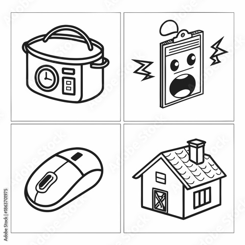 Set of 6 Minimalist Line Icons for Rice Cookers and Steamers