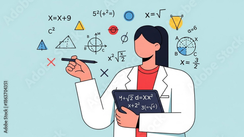 Female Scientist Explaining Mathematical Equations in Laboratory Setting