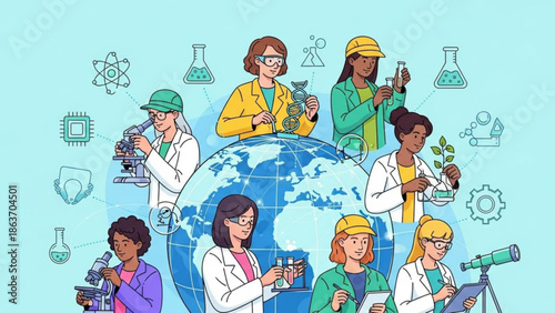 Diverse Scientists Exploring Earth with Laboratory Equipment and Technology