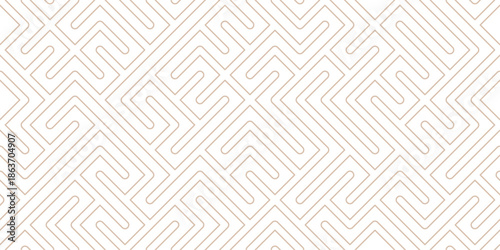 Seamless geometric maze pattern with interlocking angular lines in light beige tones creating soft abstract labyrinth background for surface design, wallpaper, textile, stationery
