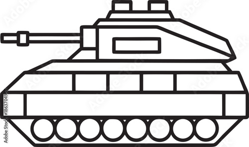 Simple Line Art Illustration of a Military Tank with Cannon and Tracks