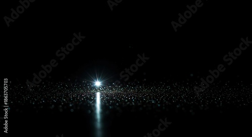 A faint, isolated glimmer of light sparkling on a dark, featureless background, symbolizing hope, uncertainty, and a new beginning, subtle, light, solitude