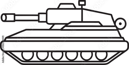 Simple Outline Illustration of a Military Tank with Cannon and Tracks