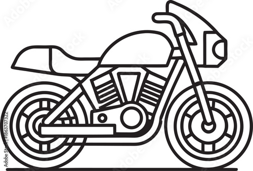 Stylized Line Art Illustration of a Classic Motorcycle on a White Background