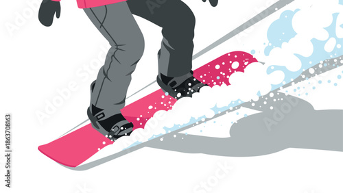 Snowboarding downhill in winter adventure scene with splashing snow