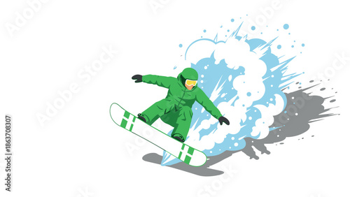 Dynamic snowboarding action in vibrant winter scene