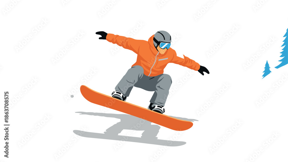 Obraz premium Dynamic winter sport snowboarder in mid-air against minimalist background