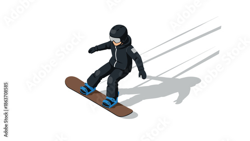 Winter sports adventure with snowboarder in dynamic isometric style