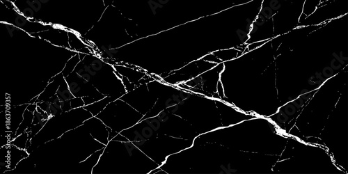 Abstract black marble background with striking white lightning-like veins and cracks, high-contrast natural stone texture, luxury dark surface, sharp detail, seamless pattern, studio lighting.