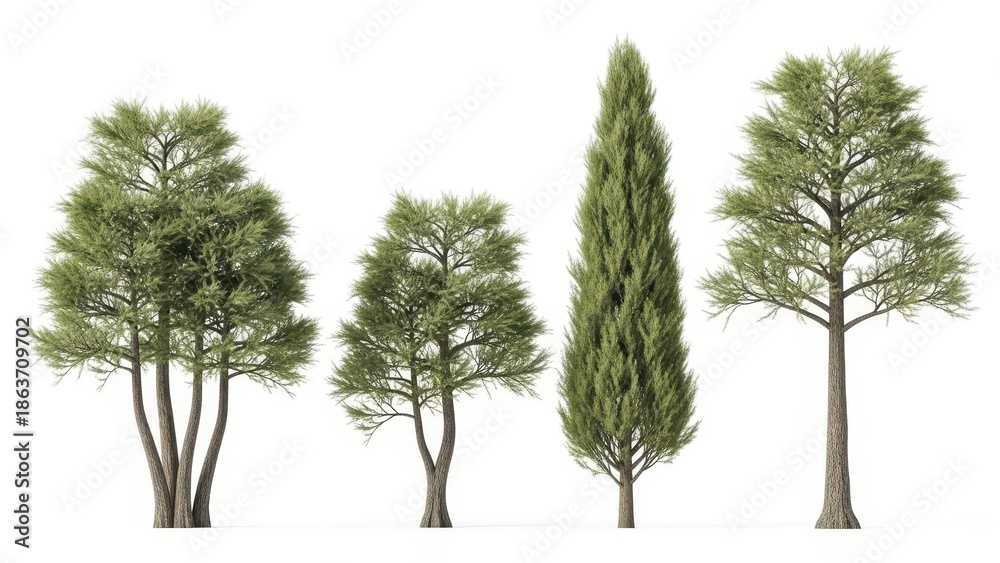 Obraz premium Variety of Trees Isolated on White Background - Nature, Forest, Ecology