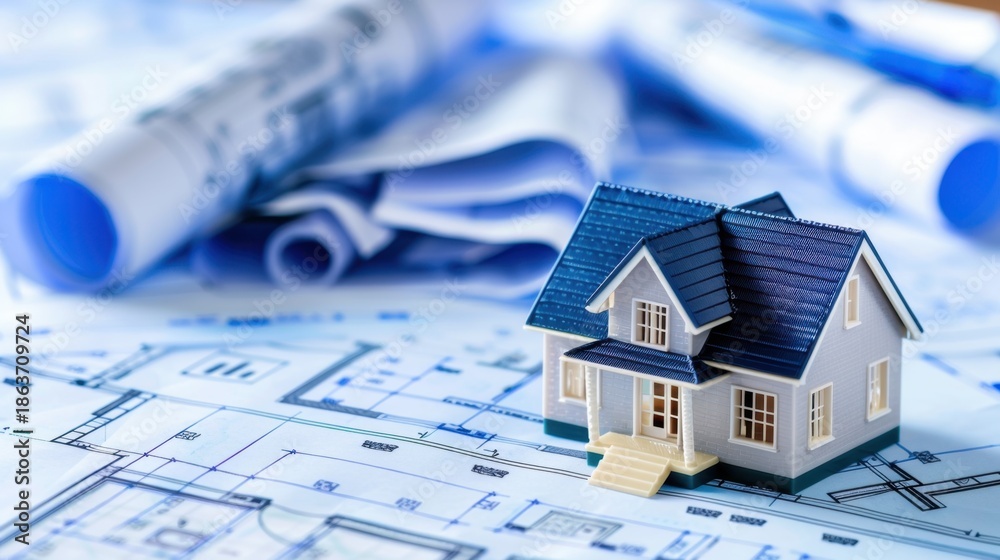 custom made wallpaper toronto digitalMiniature house on architectural blueprints, highlighting home design and construction planning in a creative setting