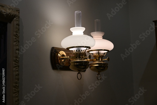 Traditional round copper wall sconces in classic style

