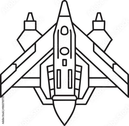 Stylized Line Art of a Futuristic Fighter Jet Aircraft with Wings and Engines