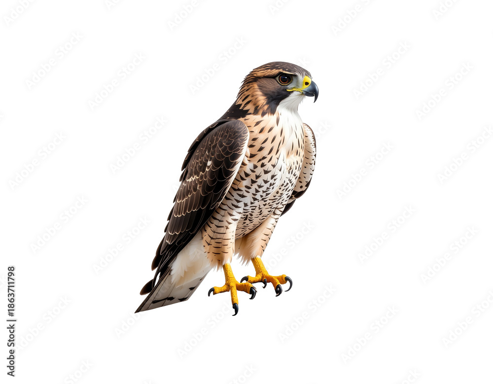 Fototapeta premium Accipiter hawk perched with sharp gaze and yellow talons