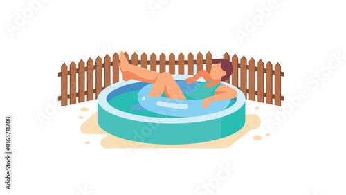 Relaxed woman lounging in backyard pool with inflatable ring