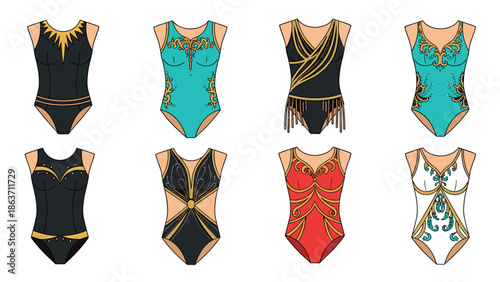 Elegant leotard collection: ornate designs in fashionable styles for gymnastics and dance