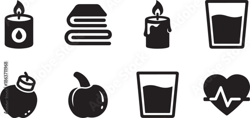 A collection of simple black icons on a white background