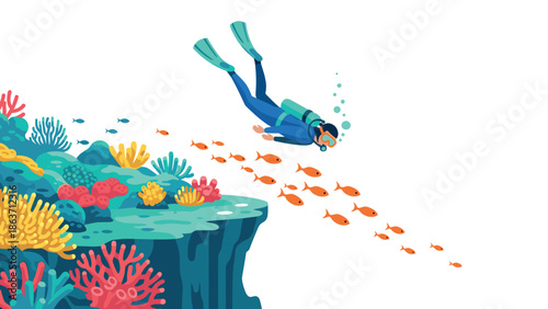 Underwater adventure with scuba diver and colorful coral reef