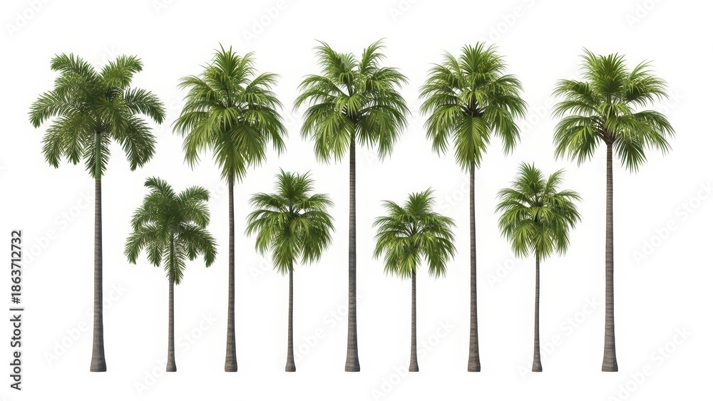 Fototapeta premium Palm Trees Collection on White Background - Tropical, Summer, Vacation Concept