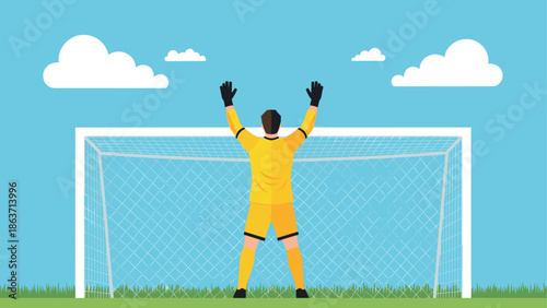 Goalkeeper ready to save a goal in a minimalist soccer scene