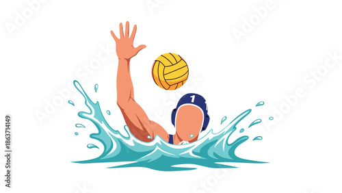 Water polo player throwing ball with splashing water