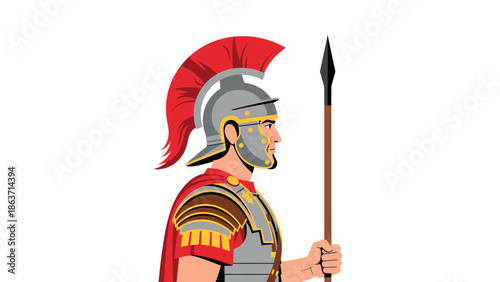 Roman soldier profile with spear on white background