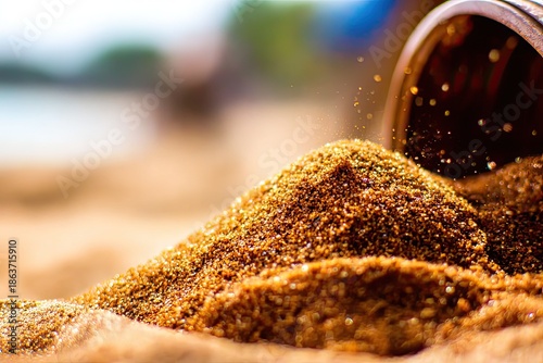 Wallpaper Mural Golden sand pouring, shimmering on beach with blurry background Torontodigital.ca