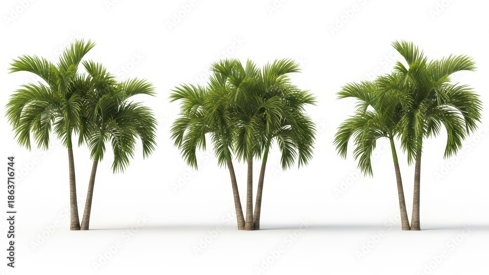 Fototapeta premium Palm Trees on White Background - Tropical Plants Illustration