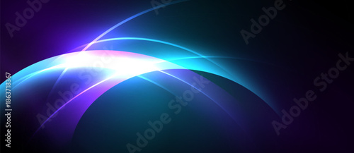 Abstract curves, vibrant colors, dynamic light create futuristic visual experience. Smooth gradients suggest energy, motion.