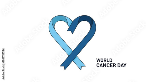 Blue heart shaped ribbon for world cancer day awareness campaign symbolizing hope and support for cancer patients and survivors with cancer awareness