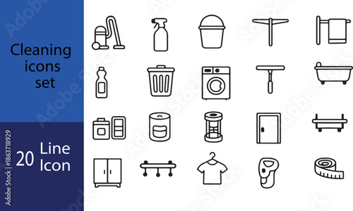Minimal Household Cleaning Outline Vector Icons