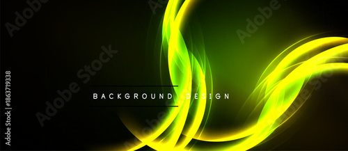 Abstract yellow neon waves over dark background. Modern design element, vibrant energy, smooth curves, dynamic composition.