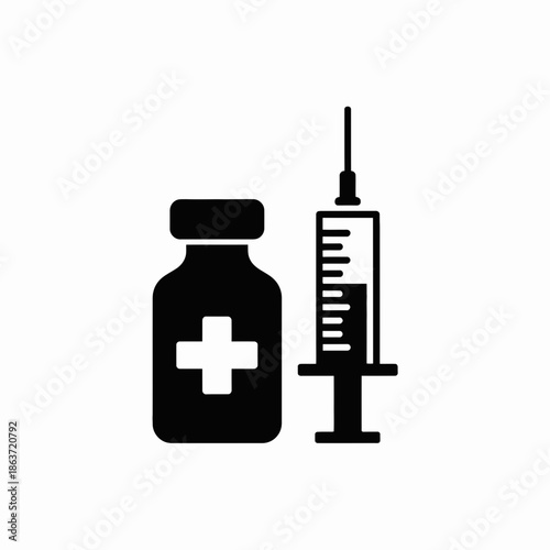 vaccine, syringe, vial, injection, medicine, medical, icon, silhouette, vector, png, svg, black, white, immunization, healthcare, pharmacy, doctor, nurse, flu, shot, dose, antigen, virus, immunity, va