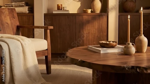 Wallpaper Mural Cozy and Inviting Interior with Natural Elements Featuring Soft Lighting, Minimalist Furniture, and Earthy Tones for a Relaxing Atmosphere Torontodigital.ca