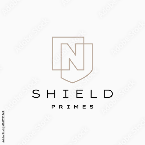 n letter shield protection security logo vector icon illustration