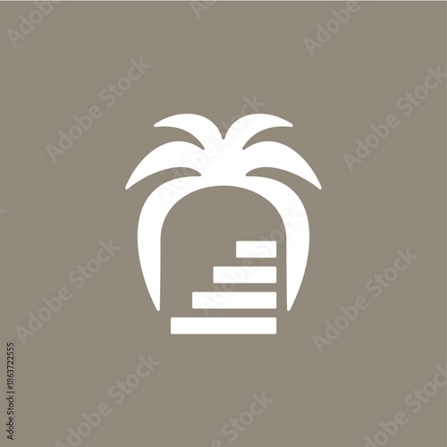 niche door palm tree stairway up stair logo vector icon illustration