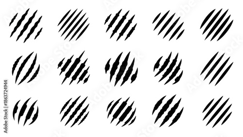 A collection of black brush strokes arranged in a grid pattern on a white background