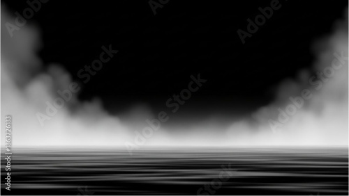 Foggy landscape with dark clouds and misty atmosphere
