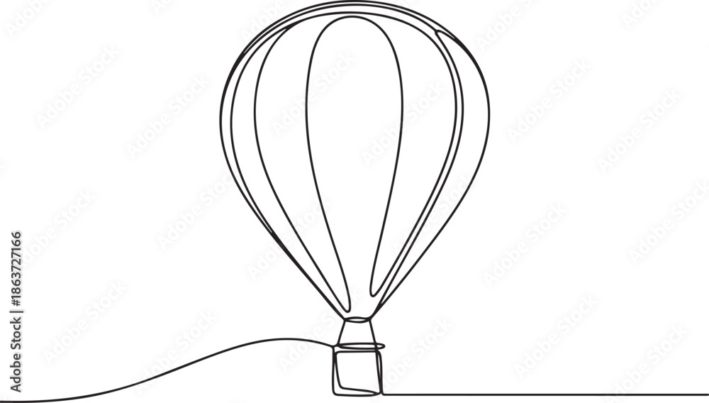 Fototapeta premium Hot Air Balloon in one continuous line drawing. One line poster. Outline hot air balloon.one line vector illustration with out background