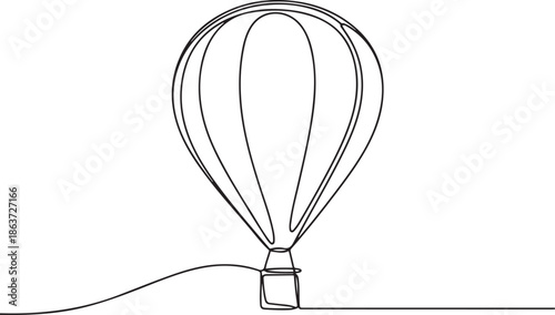 Hot Air Balloon in one continuous line drawing. One line poster. Outline hot air balloon.one line vector illustration with out background