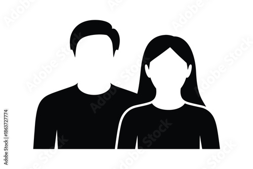 A simple black and white illustration of a man and woman standing side by side