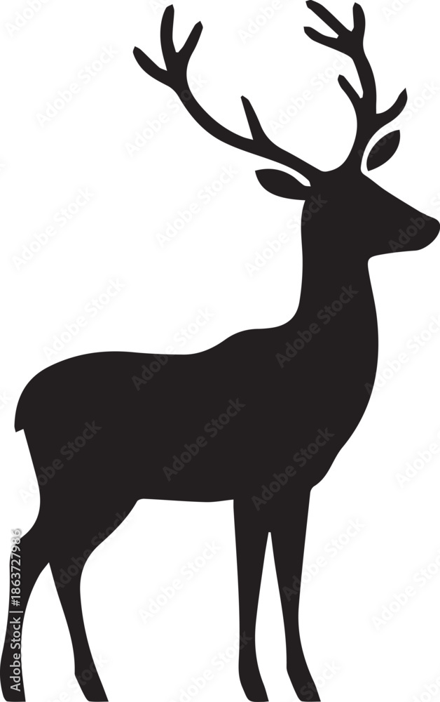 Obraz premium Black and white vector silhouette of a reindeer on white background