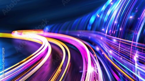 Vibrant Light Trails in Motion Abstract Background for Creative Art and Design Projects