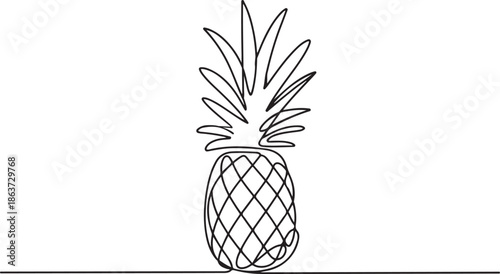 Pineapple tropical fruit in continuous line art drawing style.one line vector illustration with out background