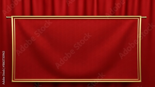 Elegant red fabric backdrop with a gold frame for presentations or events
