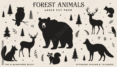 Forest animals laser cut pack with bear, deer, and trees