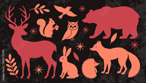 Vibrant forest animals in modern illustration style