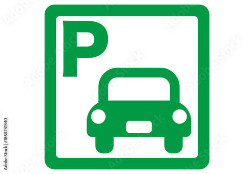 パーキング　車　駐停車標識　アイコン素材　緑　1