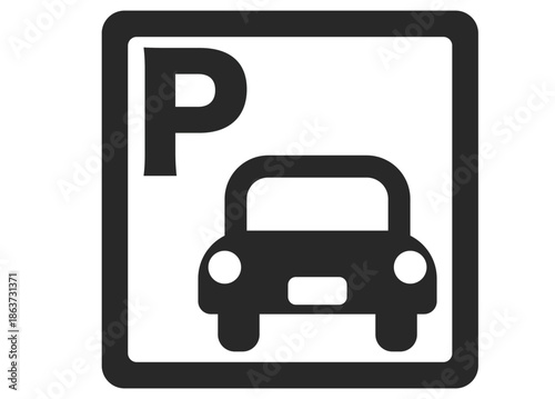 パーキング　車　駐停車標識　アイコン素材　黒　1