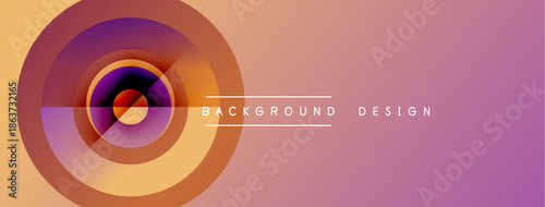 Abstract circles overlap, creating vibrant gradient effect. Pink, purple, orange hues dominate composition. Minimalist text present.